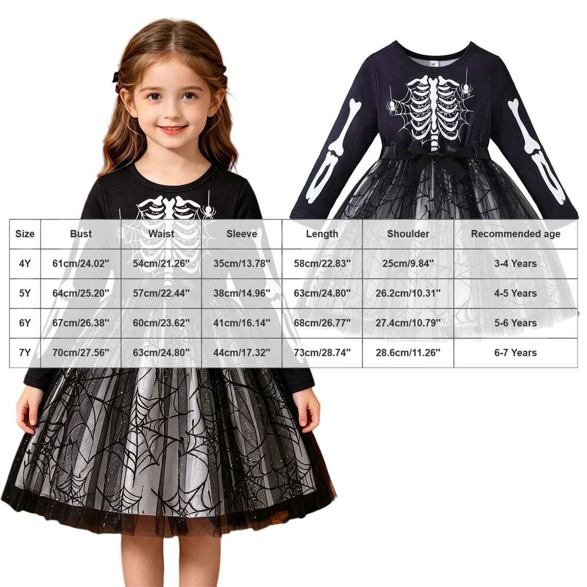 Girls Skeleton Princess Costume