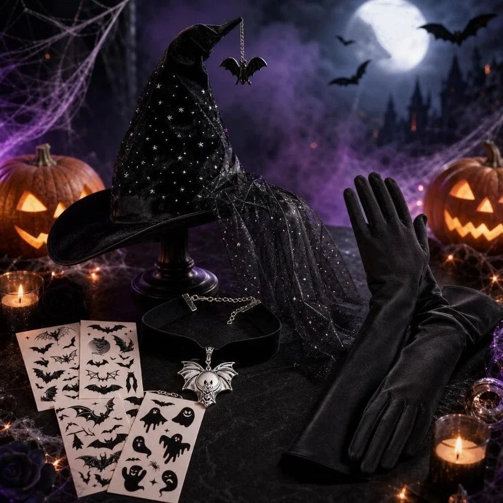 Ensemble chapeau et gants de sorcière