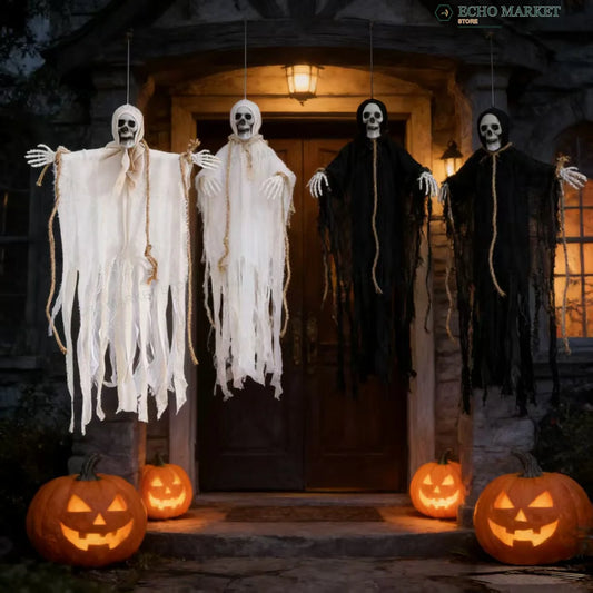 Ghost Ornament - Ghost + Web + Hanging Skulls - Halloween pack