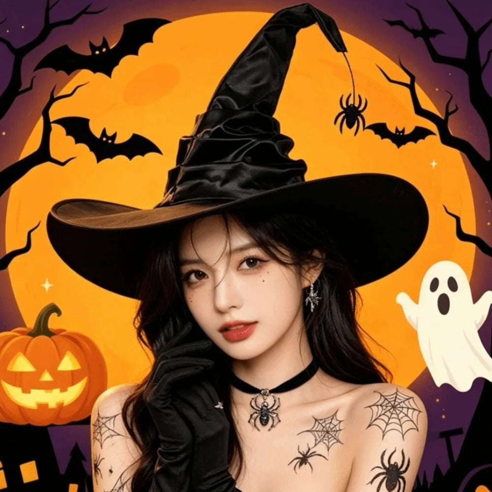 Witch Hat & Gloves Set - Set + Gothic Wand - Halloween pack