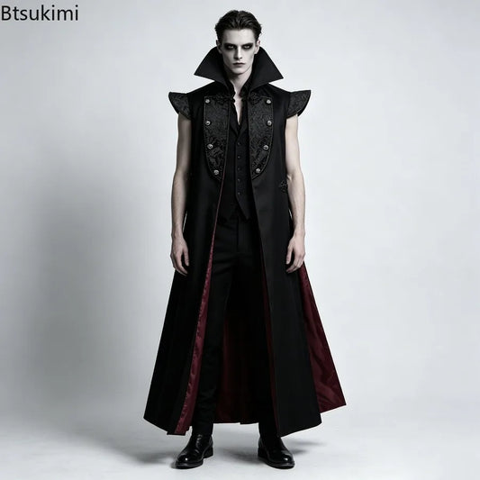 Gothic Long Coat — Coat + Cloak + Vampire Fangs - Halloween pack