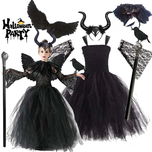 Evil Witch Costume - Costume + Hat + Witch Broom - Halloween pack